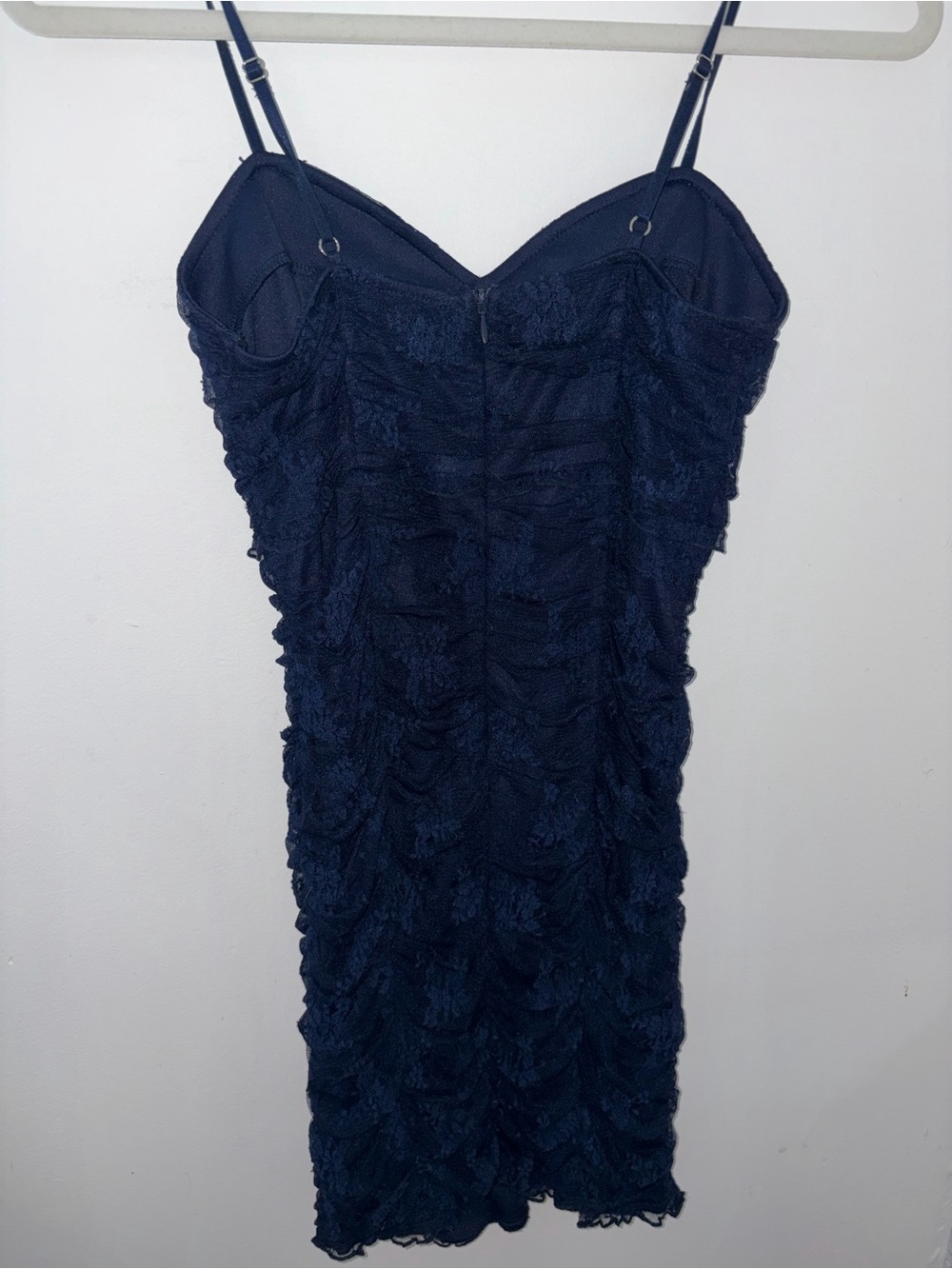 Lulu's Navy Textured Ruched Mini Dress with Spaghetti Straps - Picture 2 of 4
